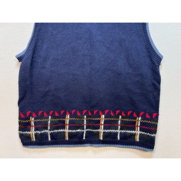 Nutcracker Women's Christmas Button Front Sweater Vest Stretch Size L Beige Blue - Picture 10 of 10